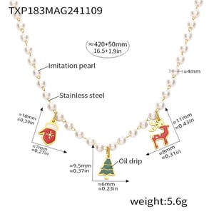 Luxurious Christmas Stainless Steel Gold Color Artificial Pearl Women's Jewelry Sets h5