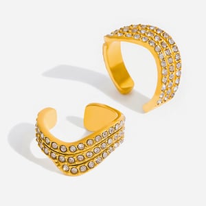 1 paire de manchettes d'oreilles pour femme en acier inoxydable couleur or, série Intricate, courbes classiques h5 Image3