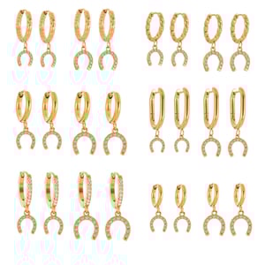 1 Pair Luxurious Horseshoe-shaped Stainless Steel Gold Color Zircon Women's Drop Earrings h5 Picture8