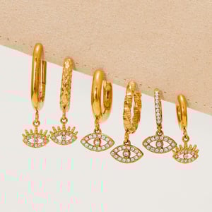 1 Pair Delicate Devil's Eye Stainless Steel Gold Color Zircon Women's Drop Earrings h5 Picture2