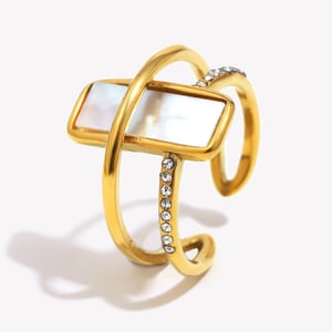 1 Piece Elegant Rectangular Stainless Steel Gold Color Shell Statement Rings h5