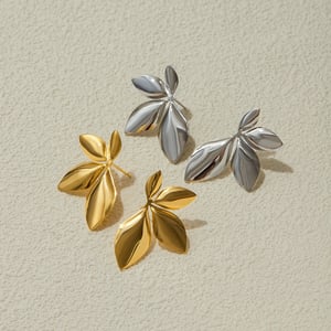 1 Pair Natural Flower Stainless Steel Gold Color Women's Stud Earrings h5 Picture5