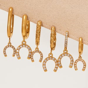 1 Pair Luxurious Horseshoe-shaped Stainless Steel Gold Color Zircon Women's Drop Earrings h5 Picture3