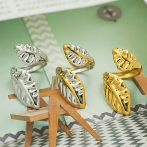 1 Piece Simple Series Natural Leaf Stainless Steel  Women's Statement Rings h5 Picture4