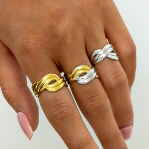 1 Piece Modern Crossed Shape Stainless Steel Gold Color Statement Rings h5 Picture6