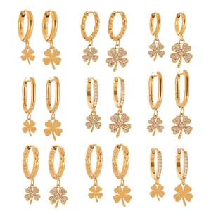 1 Pair Elegant Clover Stainless Steel Gold Color Zircon Women's Drop Earrings h5 Picture7