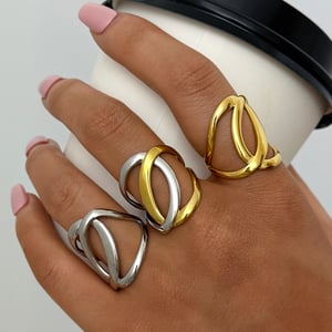 1 Piece Simple Overlap Circle Shape Stainless Steel Gold Color Statement Rings h5 Picture4