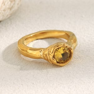 1 Piece Delicate Stainless Steel Gold Color Women's Gemstone Rings h5 Picture5