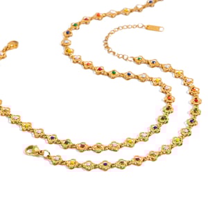 Colorful Flower Stainless Steel Gold Color Women's Jewelry Sets h5 Picture7