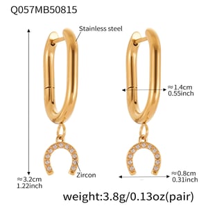 1 Pair Luxurious Horseshoe-shaped Stainless Steel Gold Color Zircon Women's Drop Earrings h5 Picture2