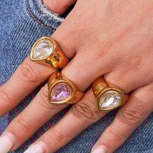 1 Piece Romantic Droplet Stainless Steel Gold Color Zircon Women's Gemstone Rings h5 Picture3