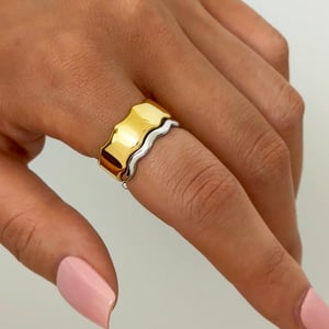 1 Piece Wide  Brimmed Wavy  Pattern Gold Stainless Steel Women's  Statement Rings h5 Picture7