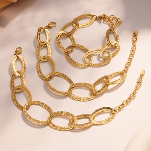 1 Piece Oval Hammer Pattern Stainless Steel Gold Color Women's Chunky Bracelets h5 Picture4