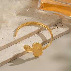 1 Piece Designable Flower Stainless Steel Gold Color Women's Bangles h5 Picture4