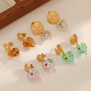 1 Pair Luxurious Glass Heart Stainless Steel Gold Color Women's Drop Earrings h5 Picture2