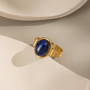 1 Piece Retro Circle Stainless Steel Gold Color Natural Stone Women's Gemstone Rings h5 Picture4