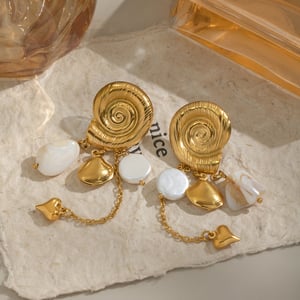 1 Pair Shell Shape Stainless Steel Gold Color Dangle Earrings h5 Picture5