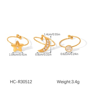Multi-layered Luxurious  Star Moon Stainless Steel  Zircon Women‘s Statement Rings h5 Picture2