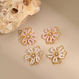 1 Pair Sweet Flower Stainless Steel  Gold Color  Women's Stud Earrings h5 Picture2