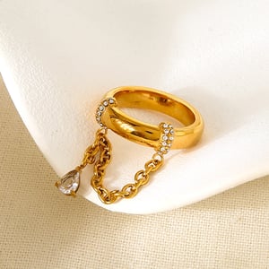 1 Piece Luxurious  Retro Droplet Chain Stainless Steel   Zircon Statement Rings h5 Picture2