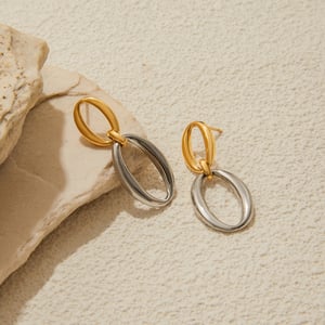 1 Pair Classic Double Circle Stainless Steel Gold Color Women's Drop Earrings h5 Picture5