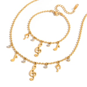 Designable Note Stainless Steel Gold Color Women's Jewelry Sets h5 Picture9