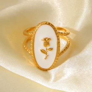 1 Piece Rose Shape Stainless Steel Gold Color Statement Ring h5 Picture4