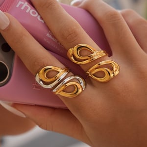 1 Piece Simple Hollowed-out Stainless Steel Gold Color Statement Rings h5 Picture5