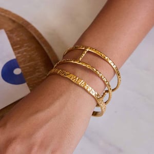 1 Piece Daily Hammered Texture Stainless Steel Gold Color Women's Cuff Bracelets h5 Picture4