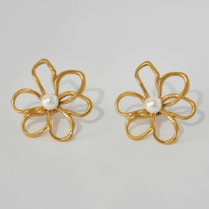 1 Pair  Retro Flower Stainless Steel  Gold Color  Women's Stud Earrings h5
