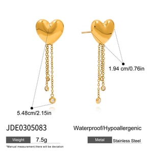1 Pair Romantic Heart Tassel Stainless Steel Gold Color Women's Dangle Earrings h5 Picture2