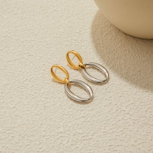 1 Pair Classic Double Circle Stainless Steel Gold Color Women's Drop Earrings h5 Picture7