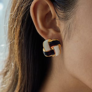 1 Pair Classic Checkerboard Stainless Steel Gold Color Women's Stud Earrings h5 Picture4