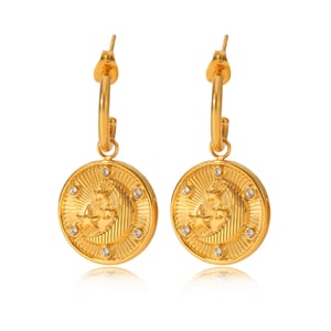 1 Pair Daily Cross Stainless Steel   Gold Color  Zircon Women's Drop Earrings h5