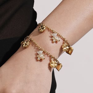 Cute Bear Clover Stainless Steel Gold Color Women's Jewelry Sets h5 Picture4