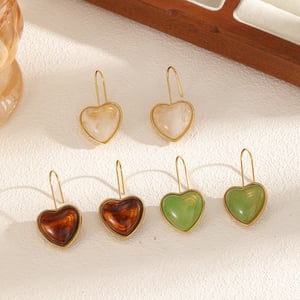 1 Pair Retro Heart Stainless Steel Gold Color Acrylic Women's Dangle Earrings h5 Picture2