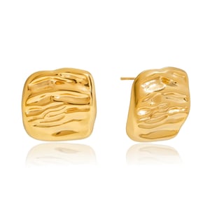 1 Pair Delicate Ripple Strip Stainless Steel Gold Color Women's Stud Earrings h5