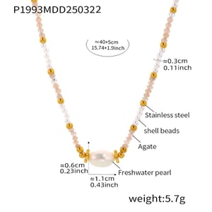 1 Piece Classic Stainless Steel Gold Color Natural Stone Women's Beaded Necklaces h5 