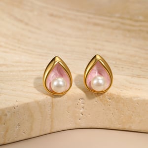 1 Pair  Elegant Droplet Stainless Steel  Gold Color Women's Stud Earrings h5 Picture3