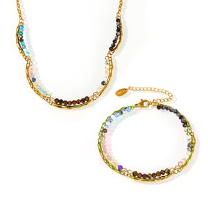 Unregelmäßige Form Edelstahl Gold Farbe Naturstein Damen Schmuck Sets h5 Bild8
