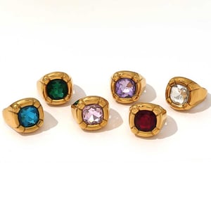 1 Piece Luxury Vintage Stainless Steel  Gold Color  Women's Gemstone Ring h5 Picture4