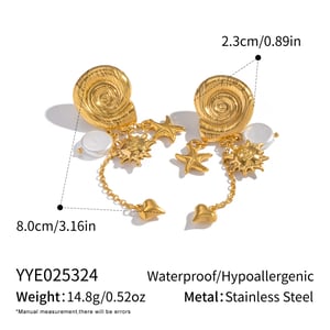 1 Pair Sun Shape Stainless Steel Gold Color Dangle Earrings h5