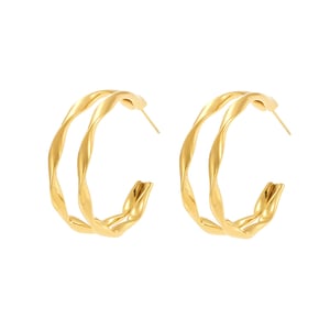 1 Pair Double Circle Stainless Steel Gold Color Women's Hoop Earrings h5