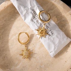 1 Pair Intricate Sun Stainless Steel Gold Color Women's Drop Earrings h5 Picture7