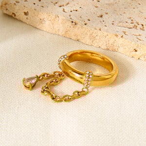 1 Piece Luxurious  Retro Droplet Chain Stainless Steel   Zircon Statement Rings h5 Picture4
