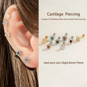1 Piece Flower Copper Zircon Piercing Earring h5 Picture4