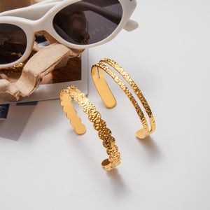 1 Piece Circle Hammered Texture Stainless Steel Gold Color Women's Cuff Bracelets h5 Picture5