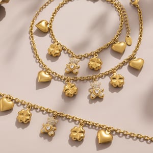 Cute Bear Clover Stainless Steel Gold Color Women's Jewelry Sets h5 Picture7