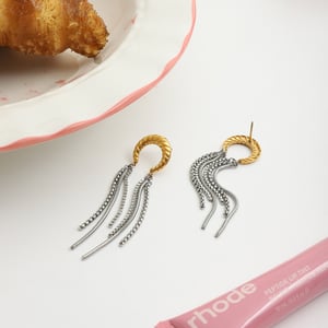 1 Pair Casual Tassel Moon Stainless Steel Gold Color Women's Dangle Earrings h5 Picture6