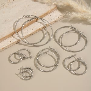 1 Pair Circle Stainless Steel Gold Color Basic Hoop Earrings h5 Picture5
